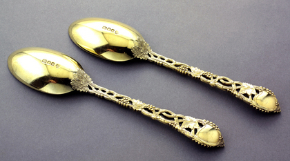 Pierced Vine Gilded Silver Dessert Spoons (Pair) - C J Vander